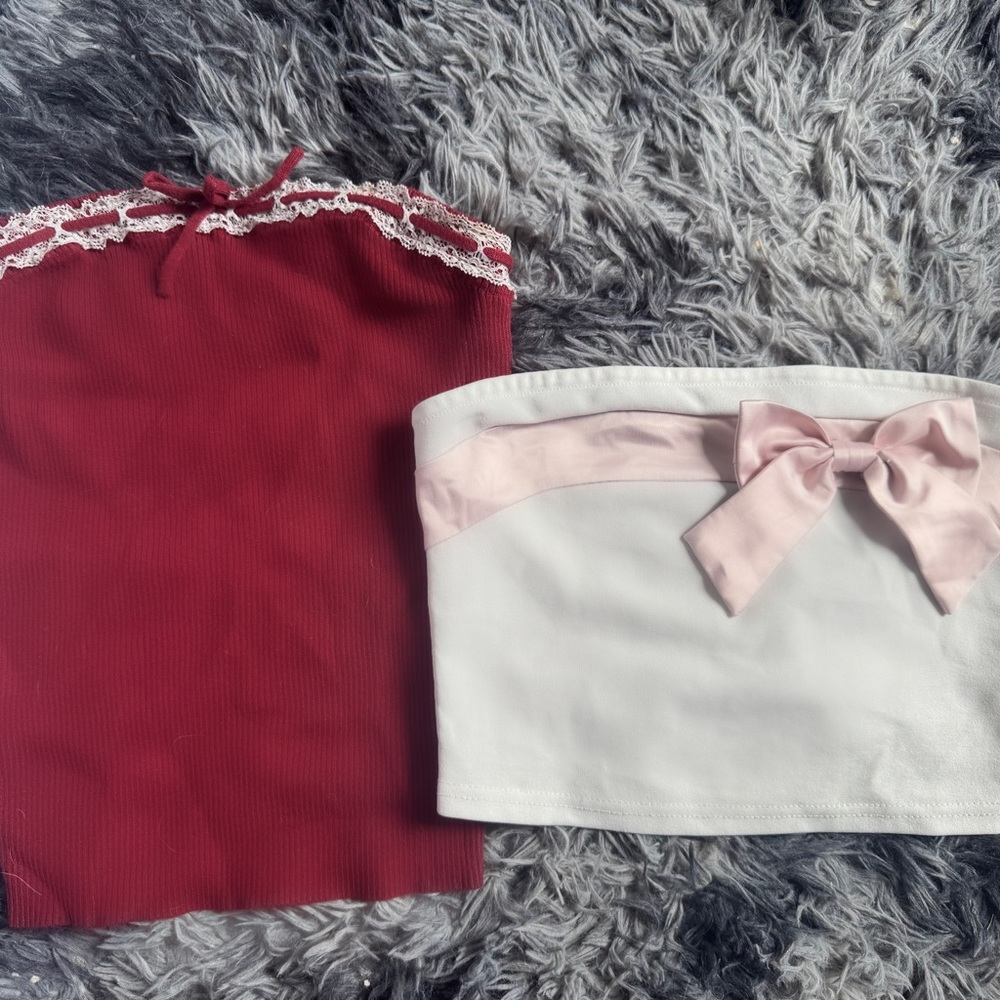 Bandeau Tube Tops - Red and White with Pink Bow